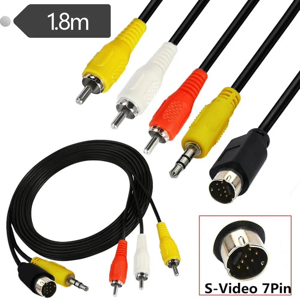 S-Video 7-Pin with 3.5mm Audio to 3-RCA Composite Cable PC to TV Video & 3.5mm Audio to Composite Video and RCA L/R Audio