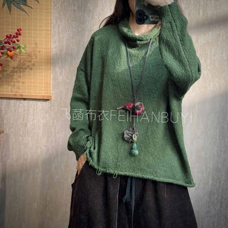 

Новое поступление, осень/зима 2025, свободная водолазка с длинными рукавами, женский винтажный пуловер, универсальный повседневный вязаный свитер F84