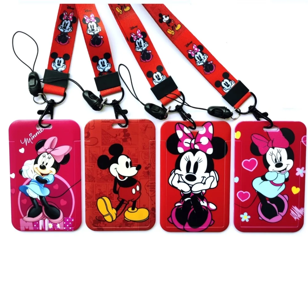 Disney Mickey Minnie Mouse Girls Sliding Lanyard ID Card Holders Badge Holders Hard Plastic Card Sleeves For Worker