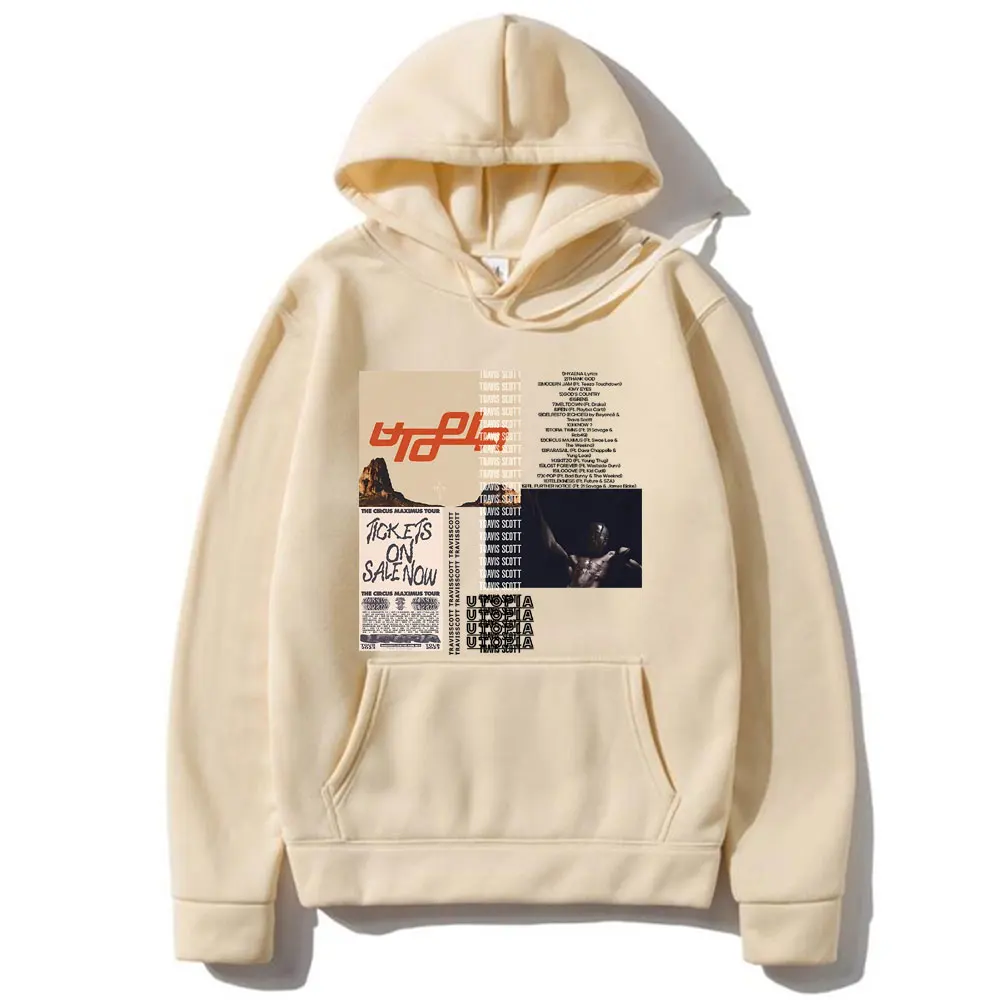 Cactus Jack Utopia Graphic Print Hoodie Men Hip Hop Fashion Long Sleeve Sweatshirt Men's Casual Fleece Cotton Oversized Hoodies