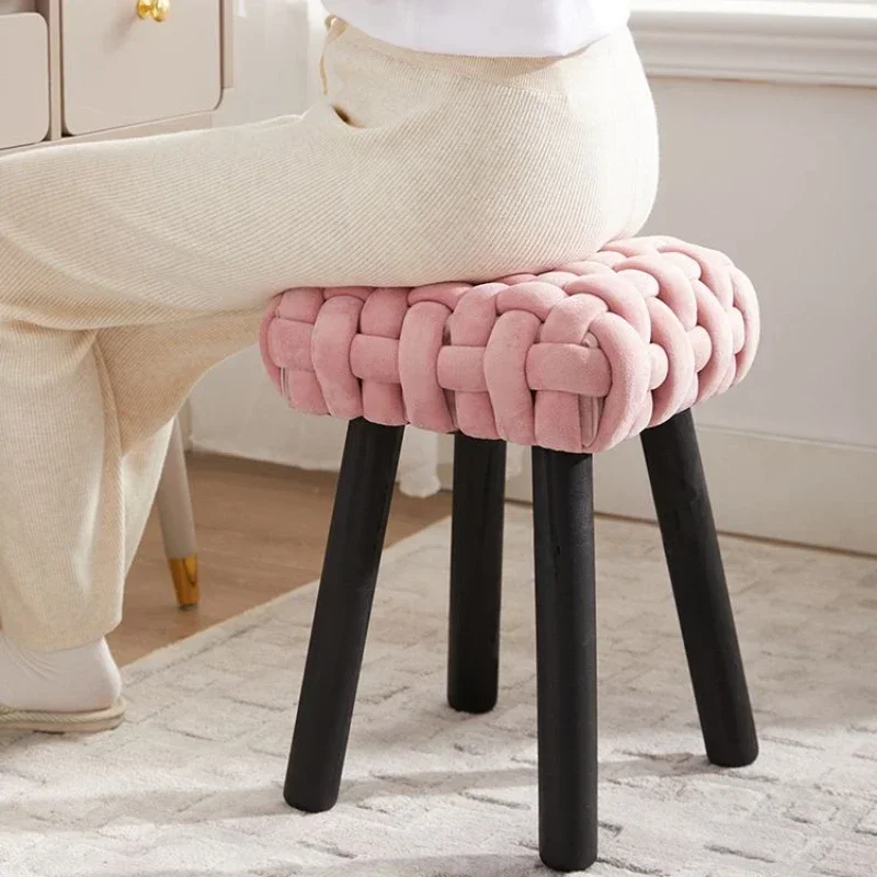 Comfortable Makeup Stool Bedroom Dresser Stool Cute Girl Nail Art Small Chair Nordic Solid Wood Nordic Style Furniture Ottomans