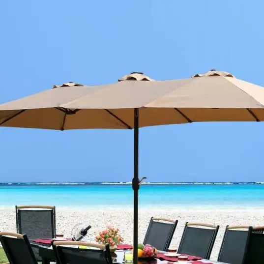 

M 15x9ft Heavy Duty Outdoor Garden Sunshade Parasol Manual Lift Solar Patio Marketing Umbrella With Light And Base