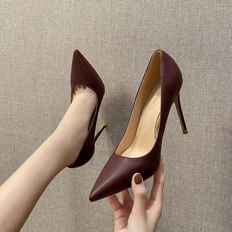 

Size 32-43 Women Shoes 10cm High Heels White Pointed Toe Shallow Nude Heels