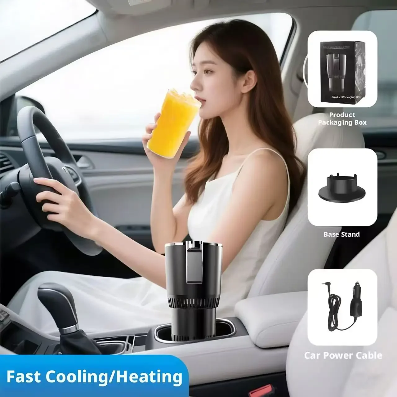 Car Heating Cooling Cup Fast Cooling Heating Digital Temperature Display Multifunctional Electric Heating Cup Milk Warmer forCar