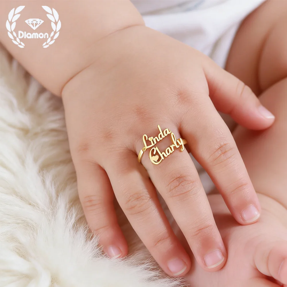 

Diamon Custom Name Rings for Baby Kids Stainless Steel Customized Name Open Ring Baby Size Children Birthday Jewelry Gifts