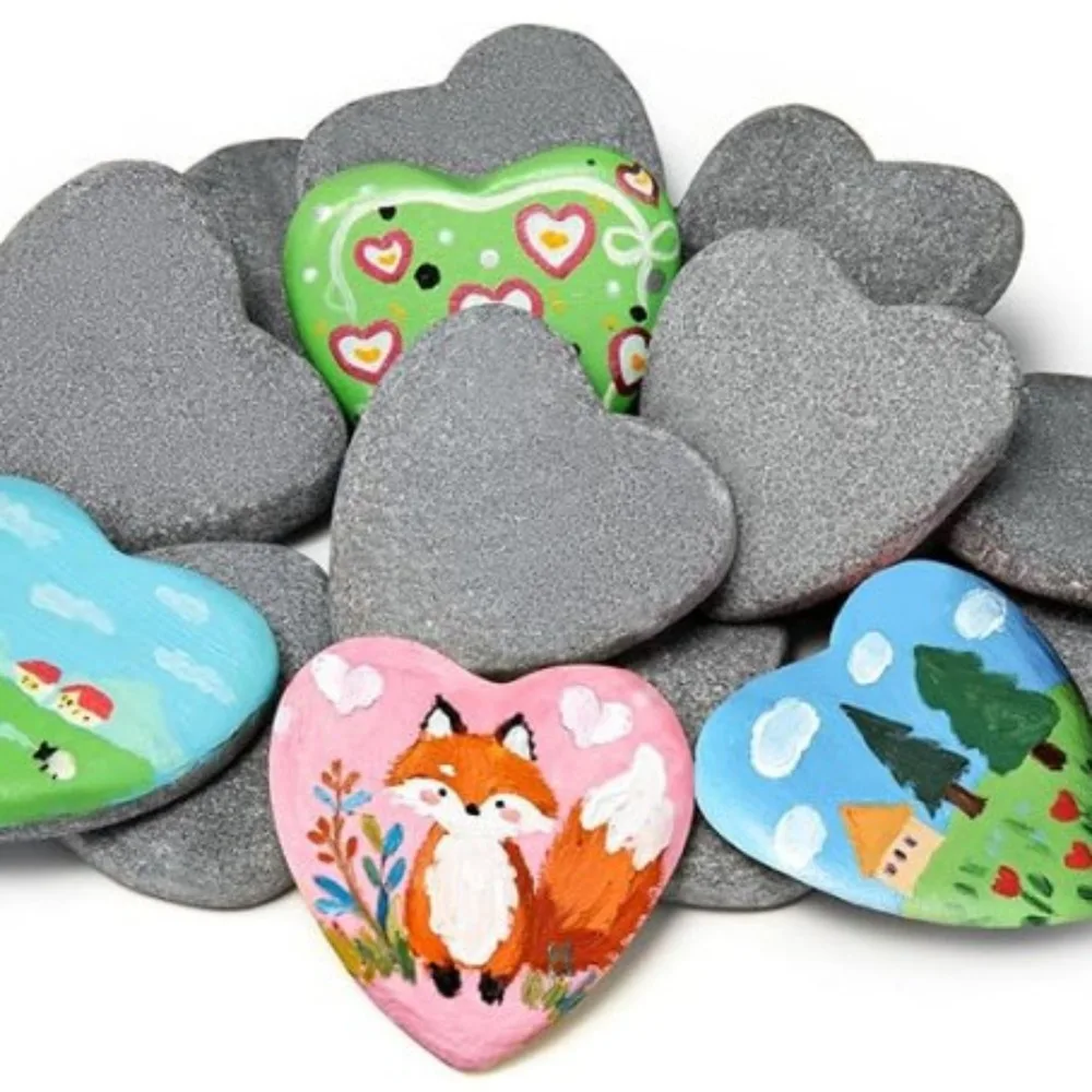 

8PCS Heart-Shaped Painted Stone Set Hand-Selected Smooth River Stones Flat Stones For DIY Art Crafts Creative Painting Supply