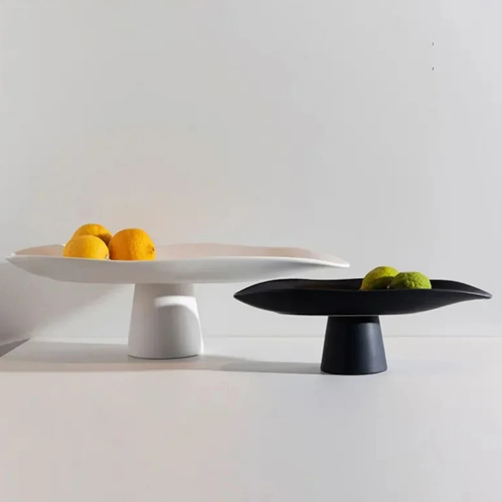 Ceramic High Leg Fruit Plate Creative Snack Storage Tray Dry Fruit Tray Dessert Trays Cake Trays Decorative Household Products