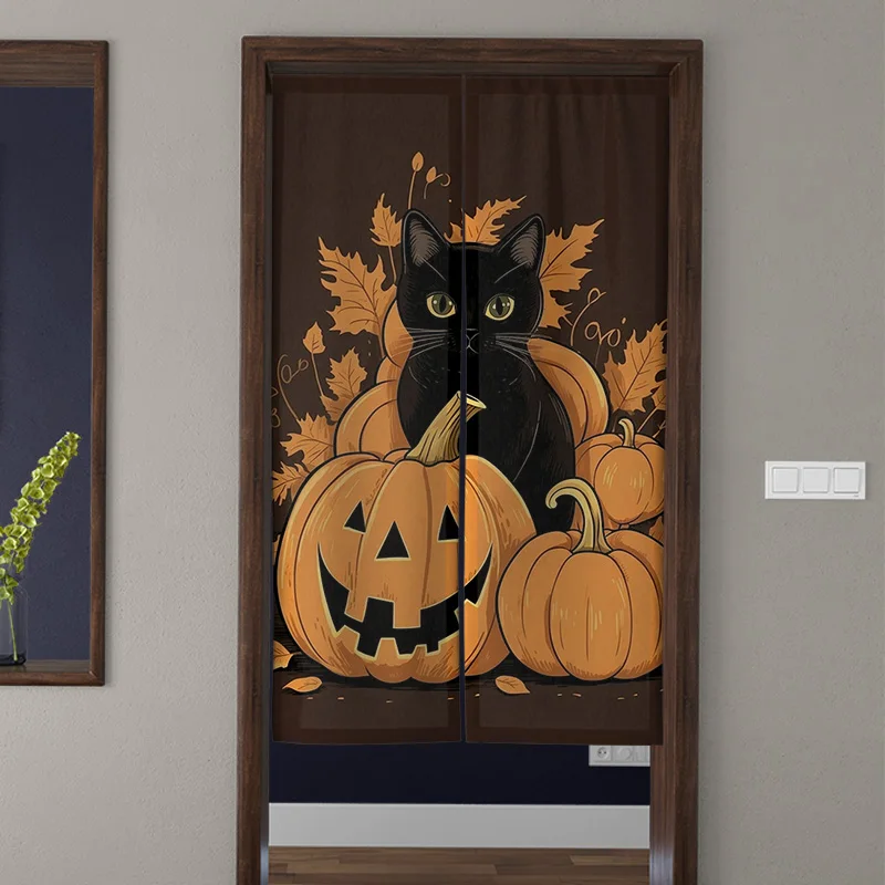 Door Curtain Noren Room Partition Privacy Protection Pendant Japanese Kitchen Decoration Household Multi Size Halloween Pumpkin