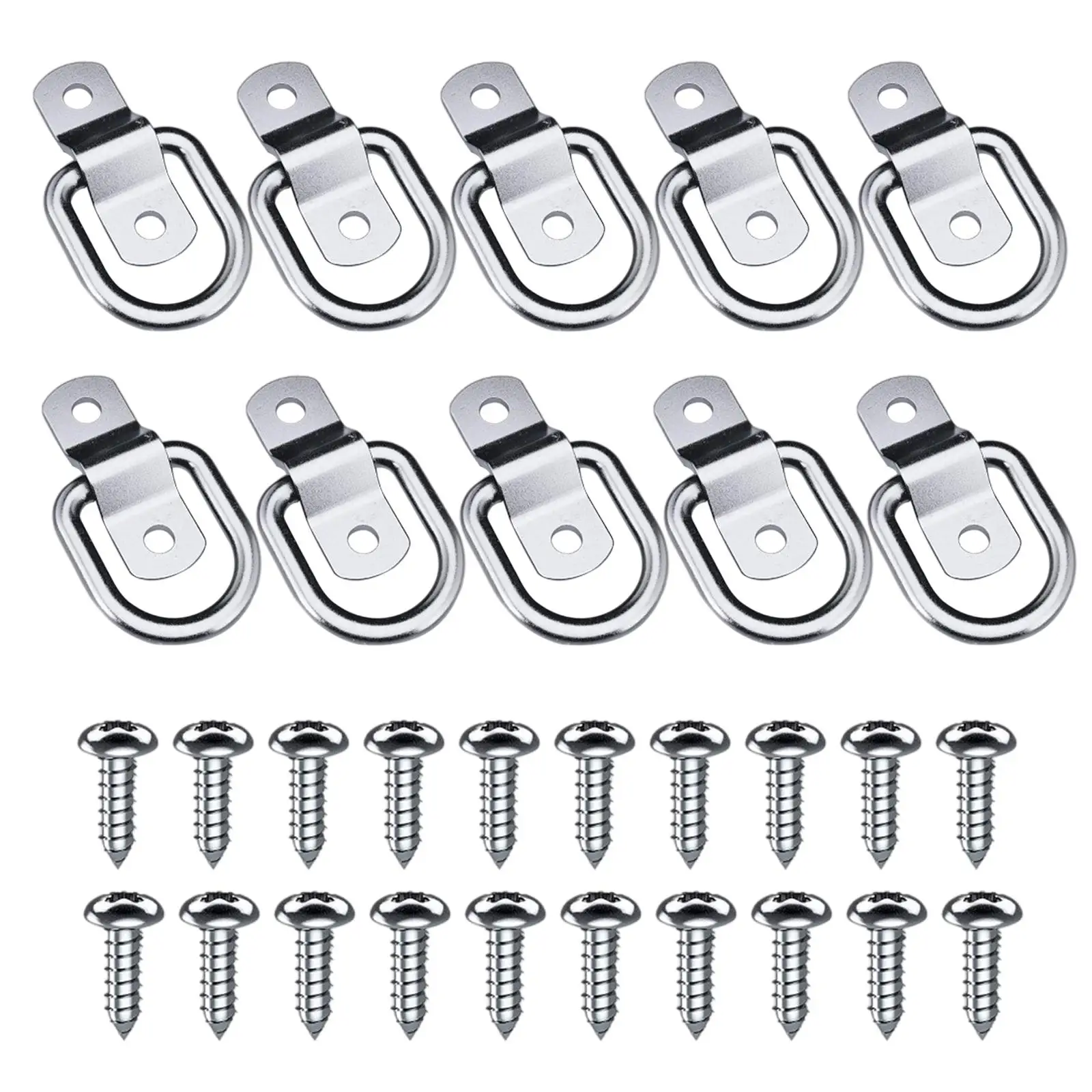 10x Stainless Steel D Rings with Screws Surface Mounting Lashing Rings Trailer Anchors Tie Downs for RV Trucks Boats Canoe ATV