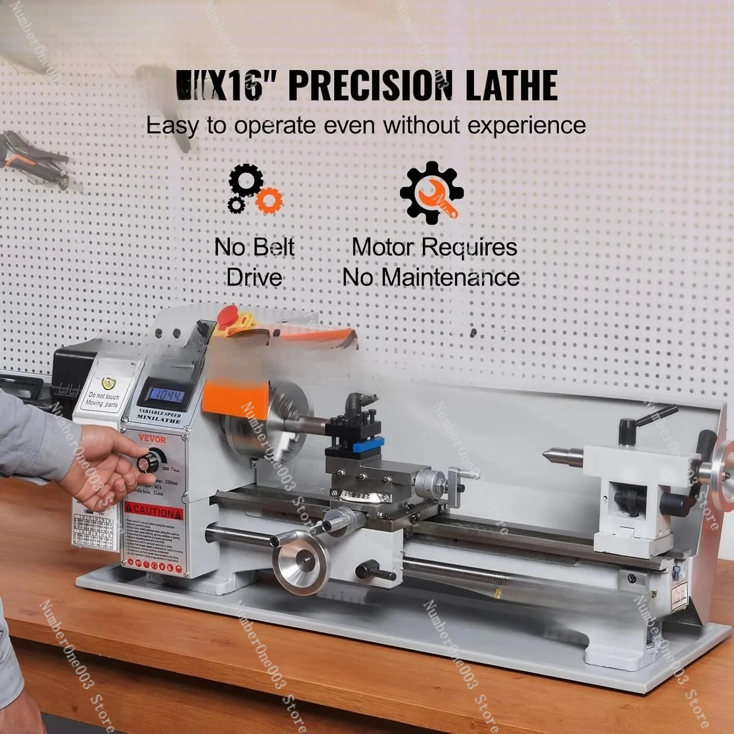 7'' X 16'' Metal Lathe Machine, 800W Precision Benchtop Power Metal Lathe, 150-2500 RPM Continuously Variable Speed