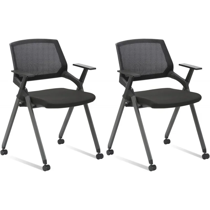 

CLATINA Mesh Guest Reception Stack Chairs with Caster Wheels and Arms for Office School Church Conference Waiting Room Black 2 P