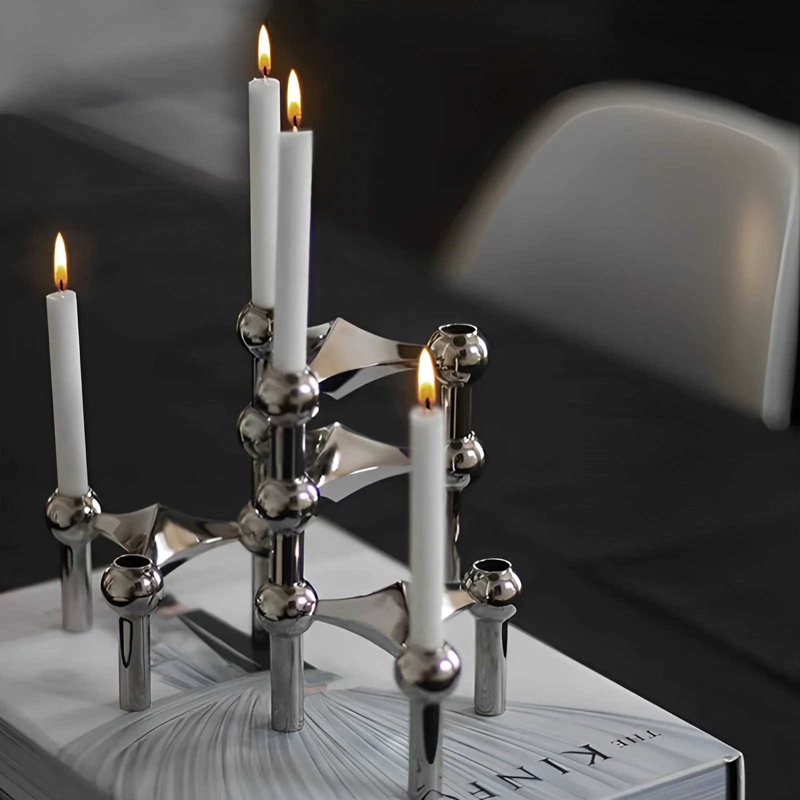 GIEMZA Candle Sticks Holder Decor 10CM(3.9”) Molecular Candlestick 1pc Taper Black Candlestick Holders Antique Tabletop