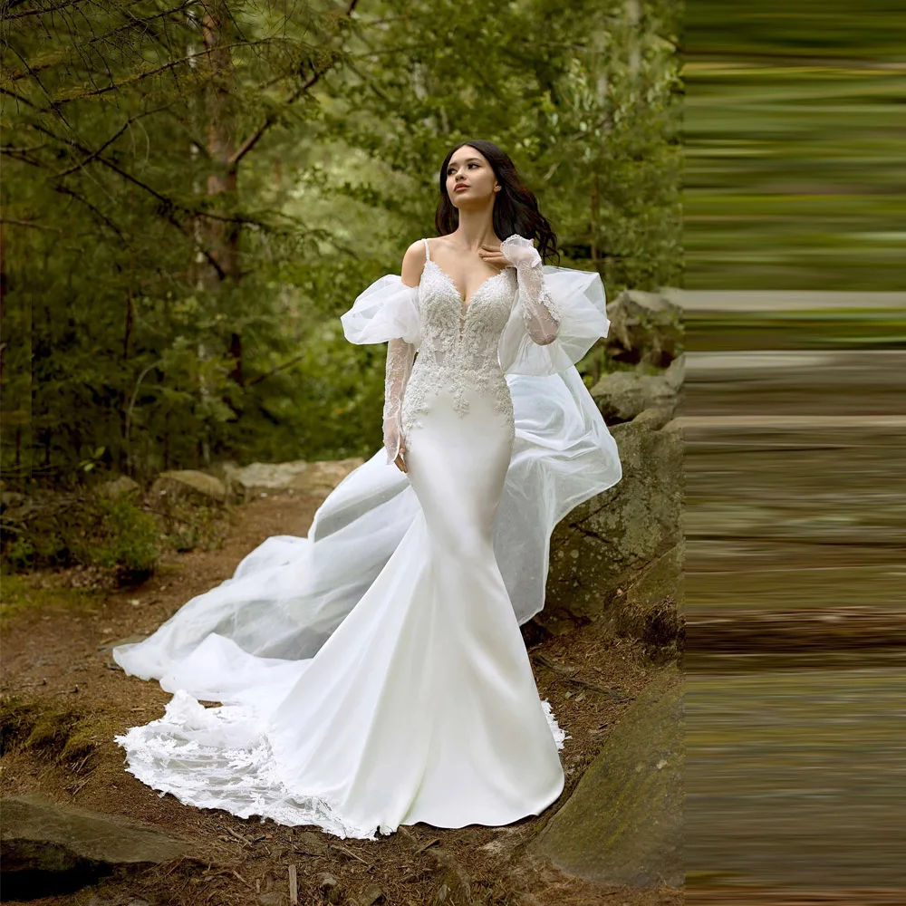 

2025 Sexy mermaid Women Wedding Dresses Off The Shoulder Long Sleeves Bridal Gowns Princess Engagement Banquet Vestidos De Novia
