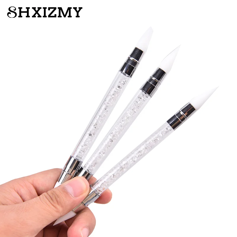 1 Stuks Dual-End Nail Art Siliconen Sculptuur Pen Nagels Kunst Gereedschap Diy Schilderij