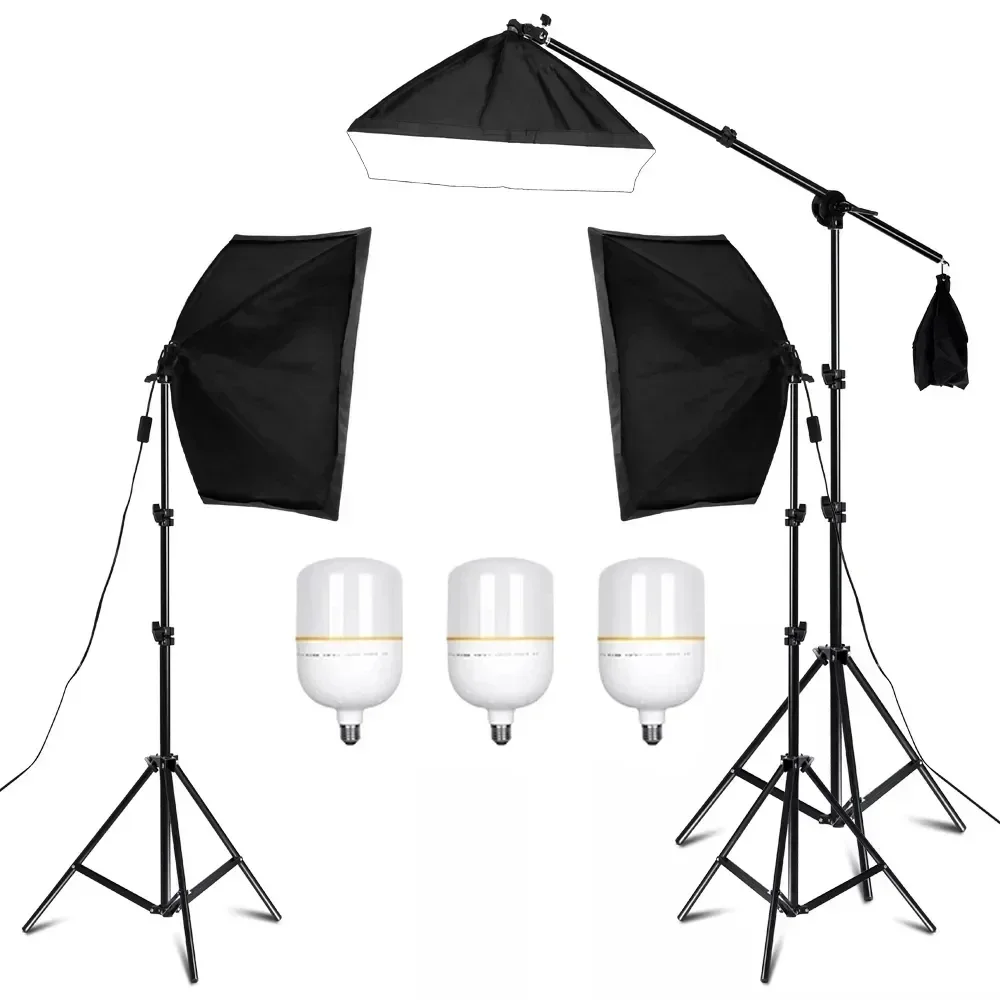 SH 1-3 Stück Fotografie 50x70CM Softbox Beleuchtungssets Professionelles Lichtsystem mit E27 Fotografischen Glühbirnen Fotostudio