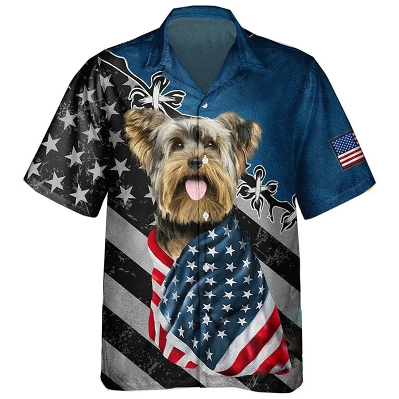 Chemise Hawalian à manches courtes pour hommes, impression 3D, sensation de chien américain, animal de compagnie mignon, motif animal, chemises de plage, mode, chemisiers, bouton, haut à revers