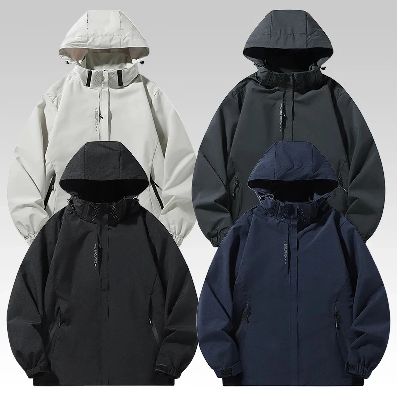 

Autumn Men's Casual Outdoor Waterproof Hiking Jacket Detachable Hooded Windbreaker Windproof Lightweight Coat for Travel Fishing