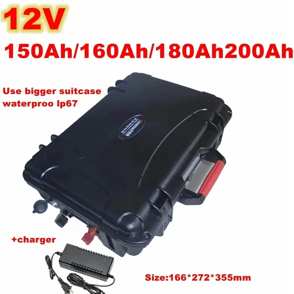 

Ultra-large capacity 12V 200AH 160Ah 150AH 180Ah Lithium Battery for boat engine solar panel power li-ion lbs waterproof case