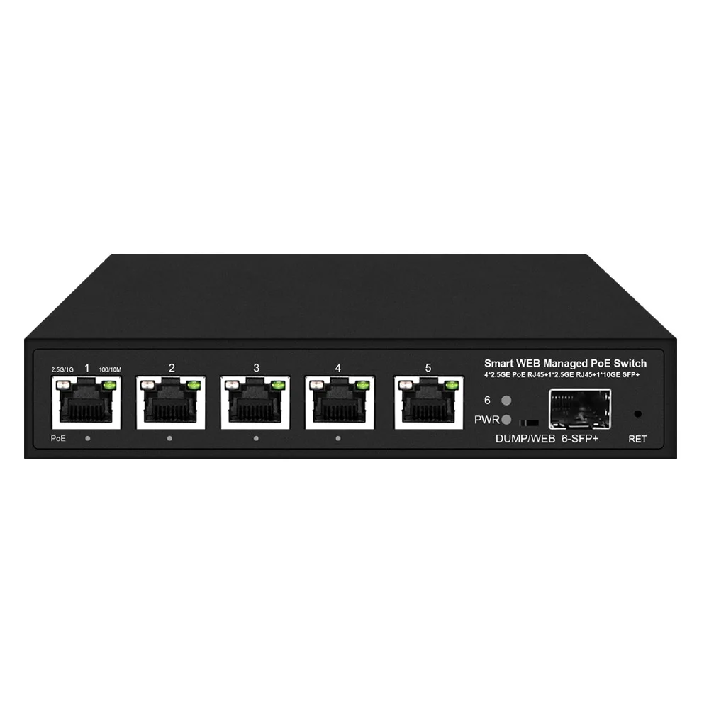 Web managed 5  Ports 2.5G RJ45 PoE or non poe with  1*10G SFP+ Uplink Switch