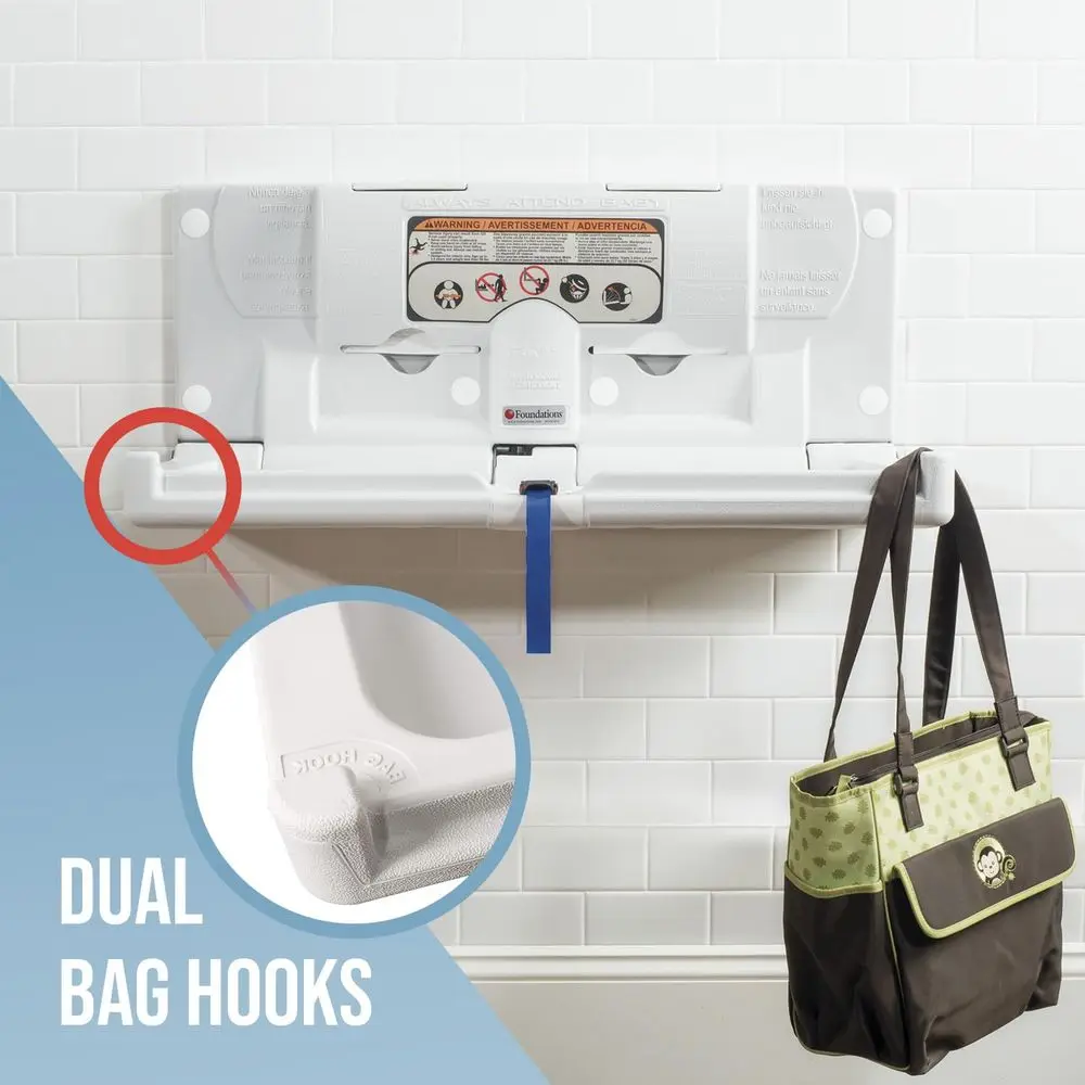 oundations Classic Horizontal Wall-Mounted Baby Changing Station or Commercial Restrooms, Includes One Hd Adjustable Saety Strap