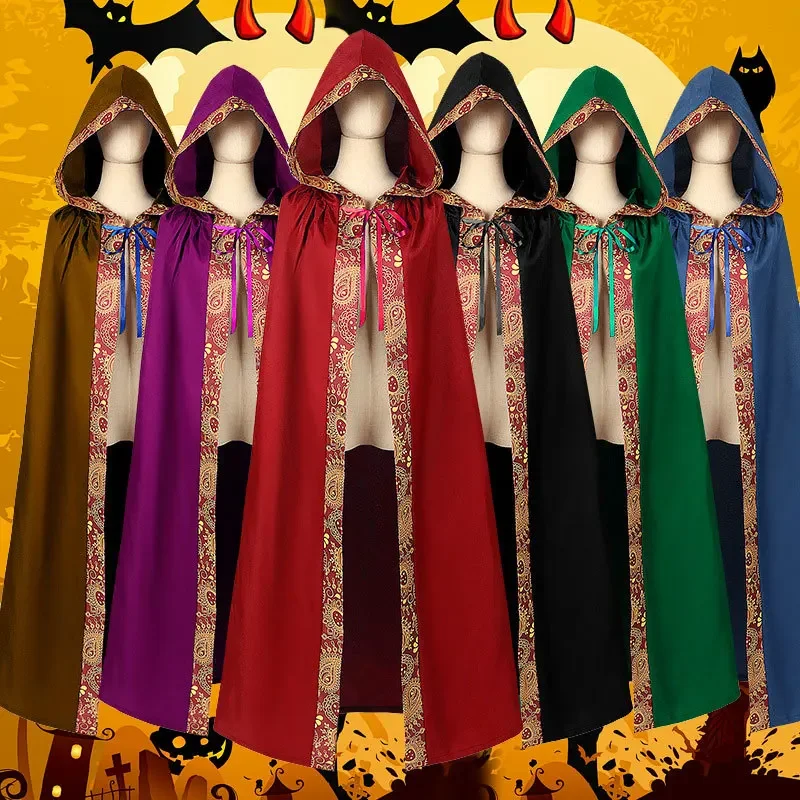 New Halloween Cosplay Costume Wizard Cloak Women Men Medieval Cosplay Cloak Hooded Coat Vintage Gothic Cape Coat
