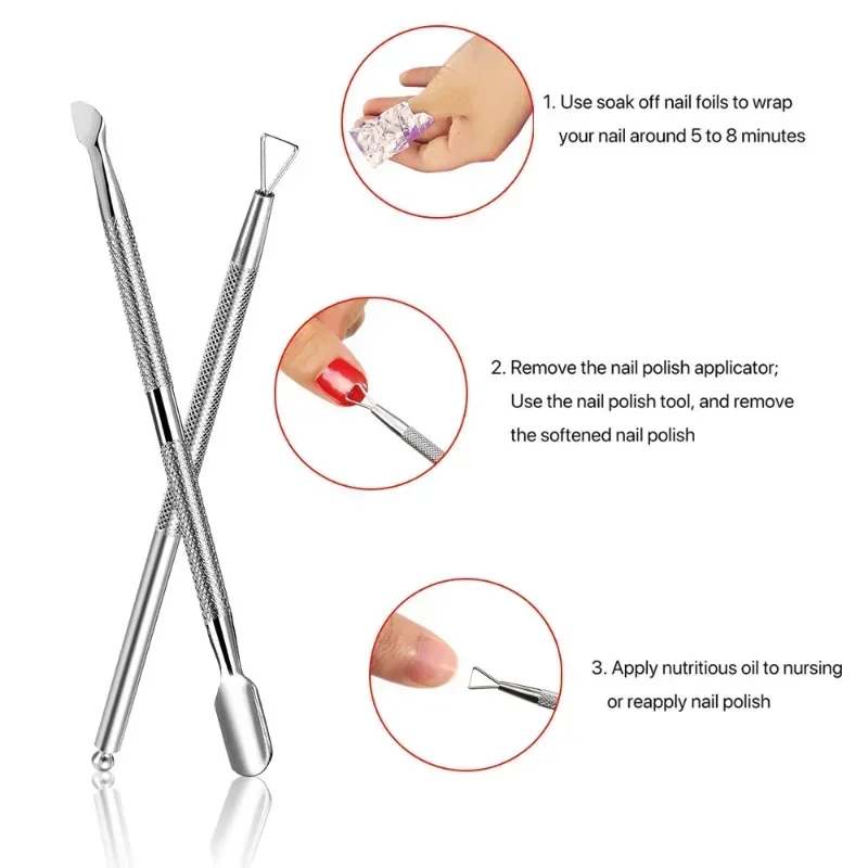 قطعتان من أداة إزالة طلاء الأظافر من الفولاذ المقاوم للصدأ