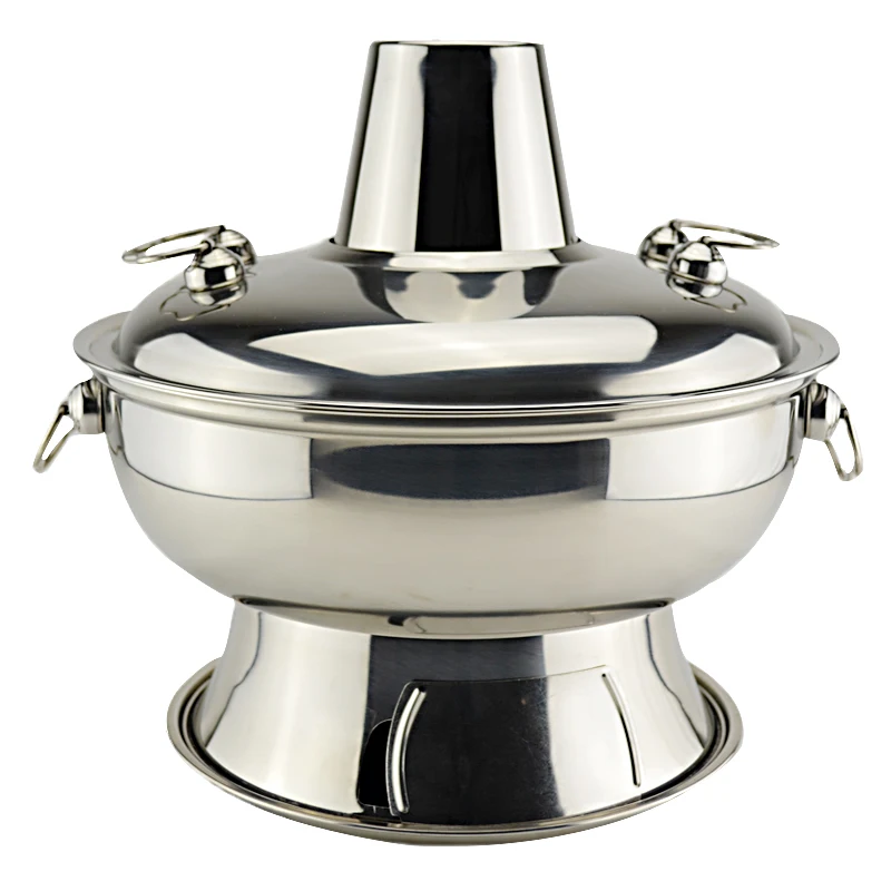 Free Shipping 4.5 Liter 36cm Stainless Steel Hot Pot Chinese Charcoal Mongolian Lamb Cooker for Picnic