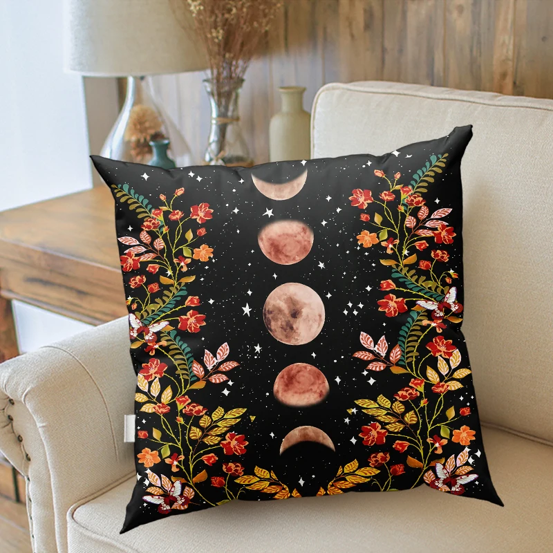 

moon phase flower Throw Pillow cushion cover pillow cover sofa cushion cover decoration plant starry sky Home Decor Pillowcase