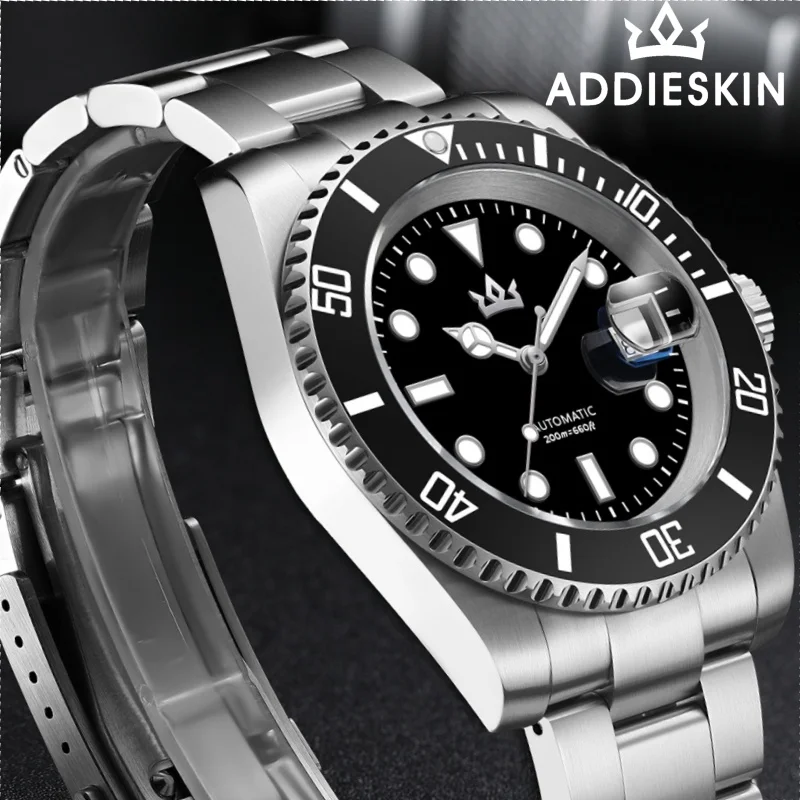 AddiesKIN Men‘s Watch Sapphire Glass 316L Steel Sardonyx Dial K012 BGW9 Luminous ST2130 Mechanical Automatic Watches 200m Diver