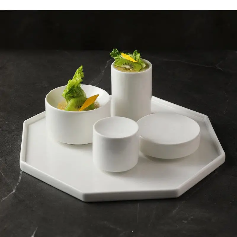 Ceramic Dinner Plate Cylindrical Dessert Snack Sushi Plates Pastry Household Solid Color Tableware