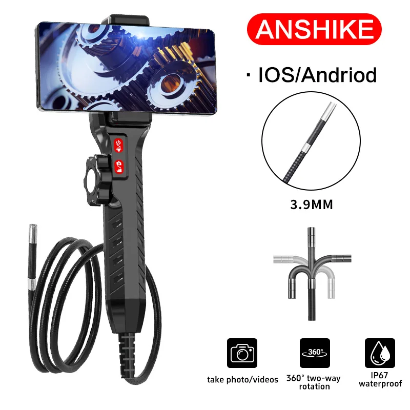 Borescope 2-Way 210°6.2mm Lens Endoscope camera with 6 light Compatible with Android&iOS Phone scope with 3.3FT Semi-Rigid Cable