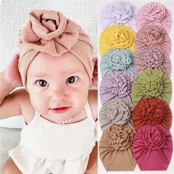 Elastic Baby Turban Hat Flower Soft Cotton Kids Baby Girl Hats Solid Color Newborn Cap Bonnet Spring Autumn Children Caps