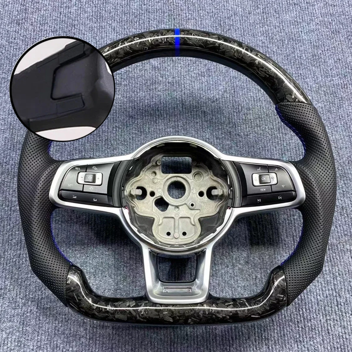 

Подходит для Volkswagen Golf 7 MK7 MK7.5 GTI R GTD GTE Passat B8 Tiguan, руль из настоящего кованого карбона, синий цвет.