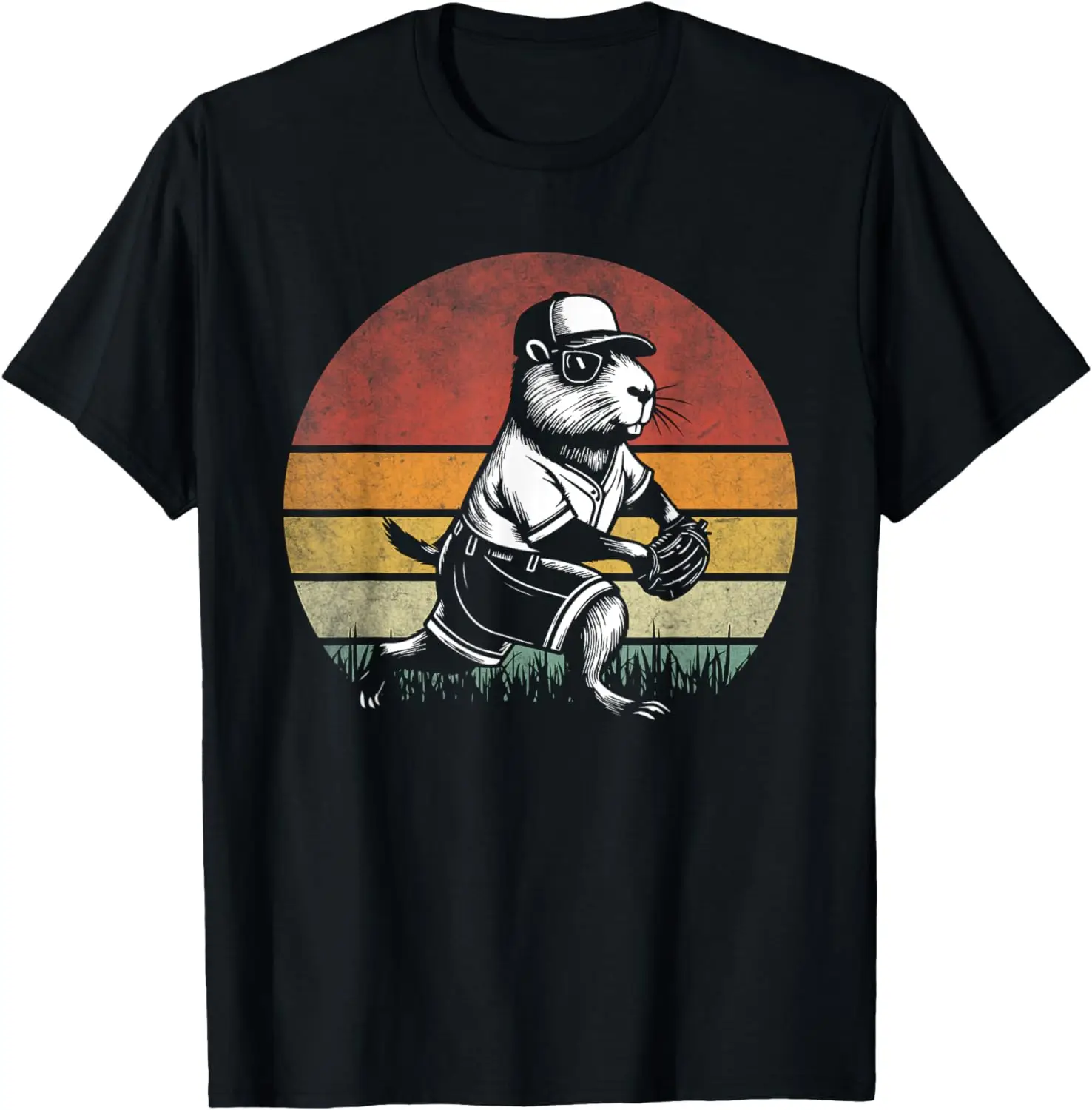 Capybara Baseball Player Retro Catcher Capybara Baseball T-Shirt