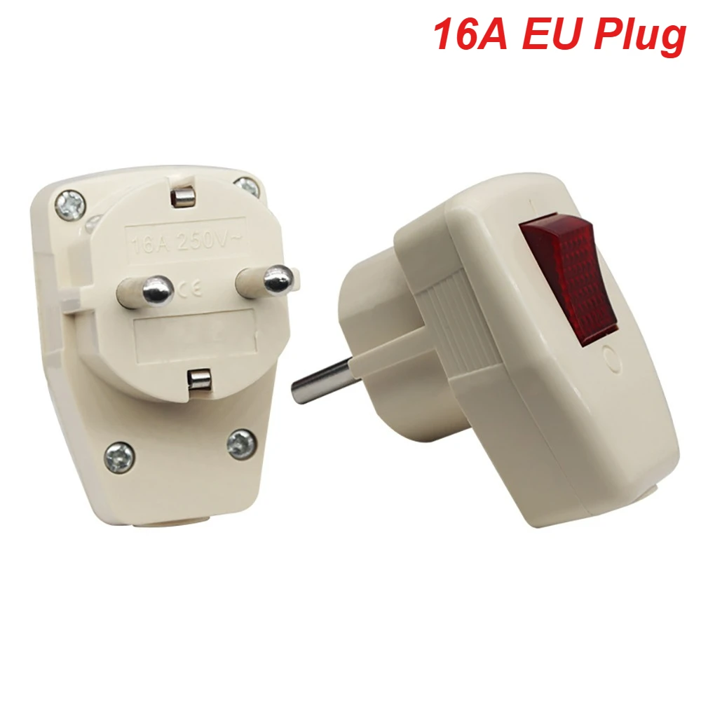 EU Plug Adapter Rewireable Power Plug with ON OFF Switch 250V 16A EU Power Cord Receptacle Connector Adapter Wiring Connector