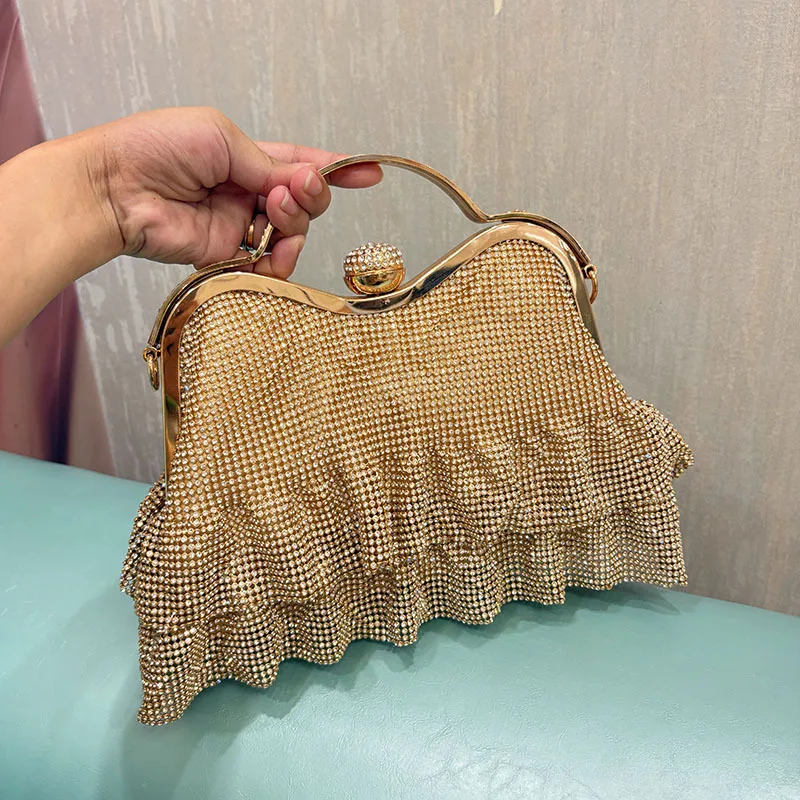 

Простая сумка-ведро, стразы знаменитостей, блестящая и эффективная плиссированная юбка, банкет, пельмени, сумка для ужина, сумочка.