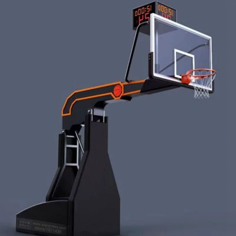 Height Adjustable Hydraulic Black Basketball Stand Pole Rack Adult Basket Ball Hoop Games Indoor Outdoor School Sports Equipment