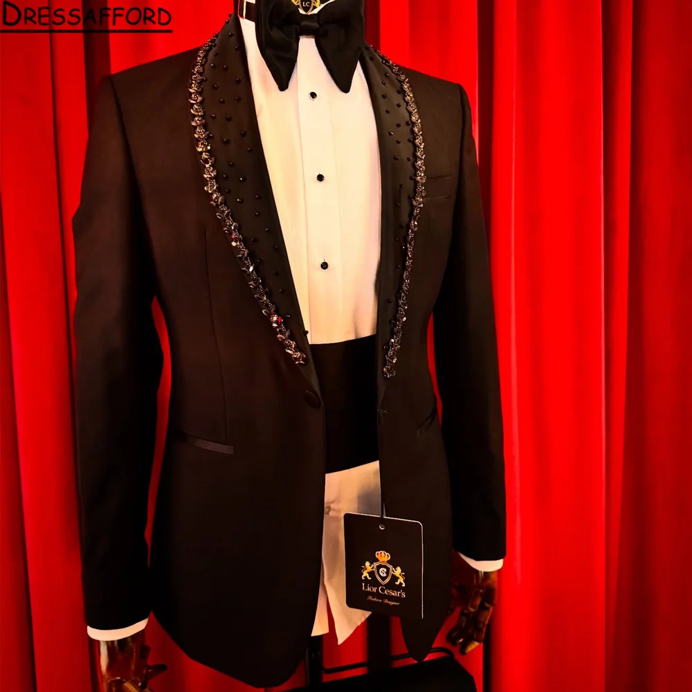 

Роскошные свадебные костюмы для жениха, украшенные кристаллами и бисером, блейзер для выпускного вечера, индивидуальный пошив, мужской формальный смокинг для вечеринок, комплект из 2 предметов, terno masculino