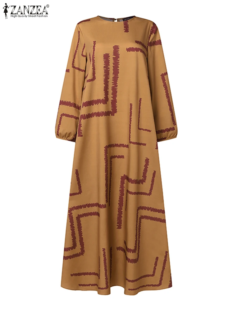 Vestido musulmán Abaya ZANZEA Eid Mubarek para mujer, vestido de verano Vintage de manga larga, bata IsIamic, vestido bohemio con estampado Floral