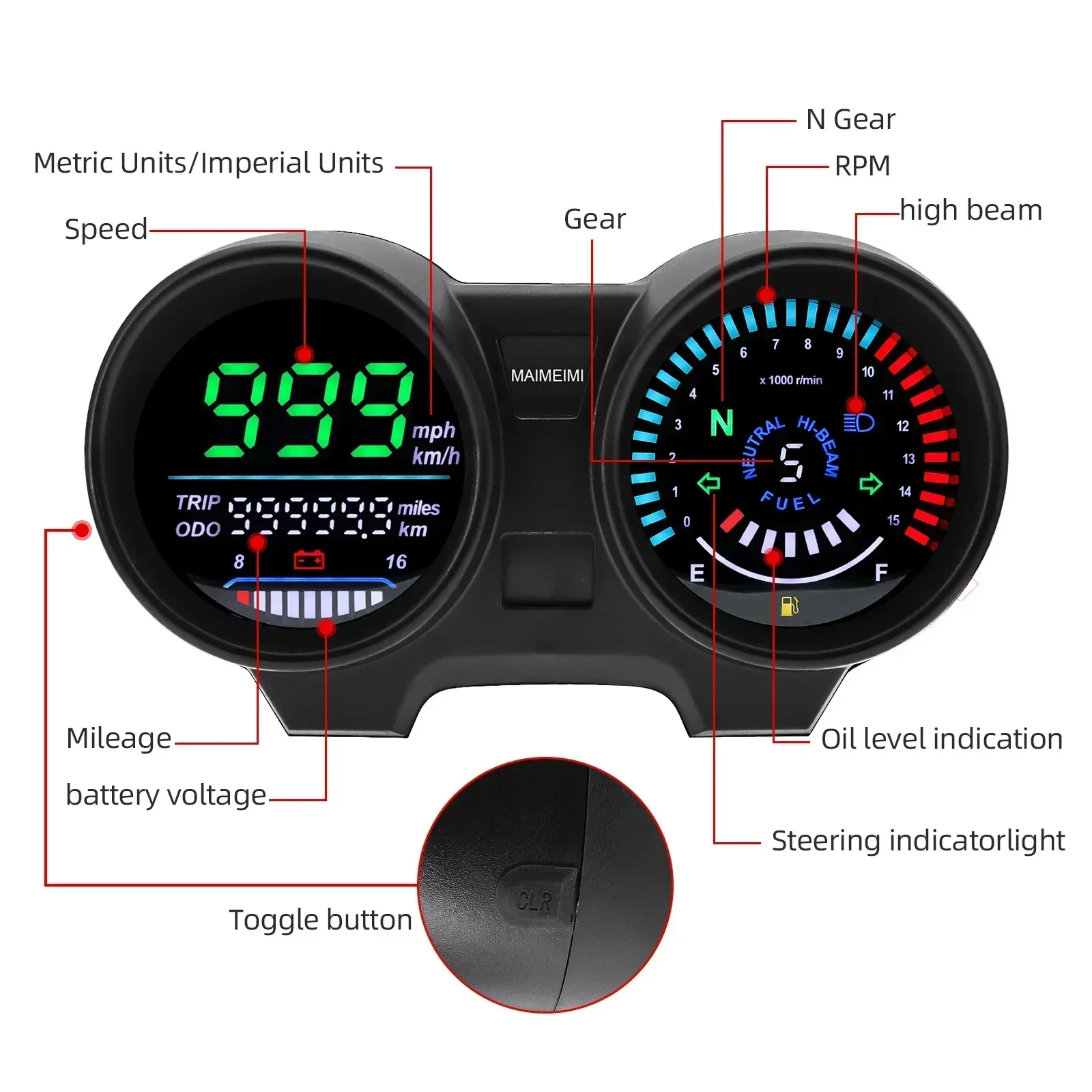 ยอดนิยมรถจักรยานยนต์วัดระยะทางประกอบดัดแปลงอิเล็กทรอนิกส์ TACHOMETER CG125 อุปกรณ์เสริมรถจักรยานยนต์แผงหน้าปัดสําหรับ Titan 150