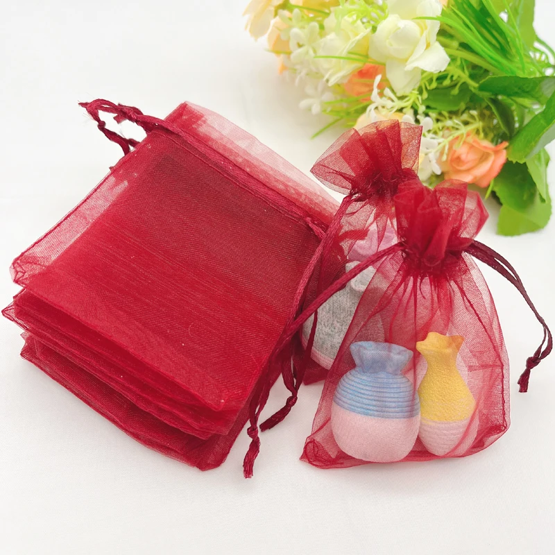 

1000pcs Wedding Packaging Sachet Pouch Wine Red Gift Bag Drawstring Organza Bag Burgundy Organza Gift Bags Jewelry Storage Bags