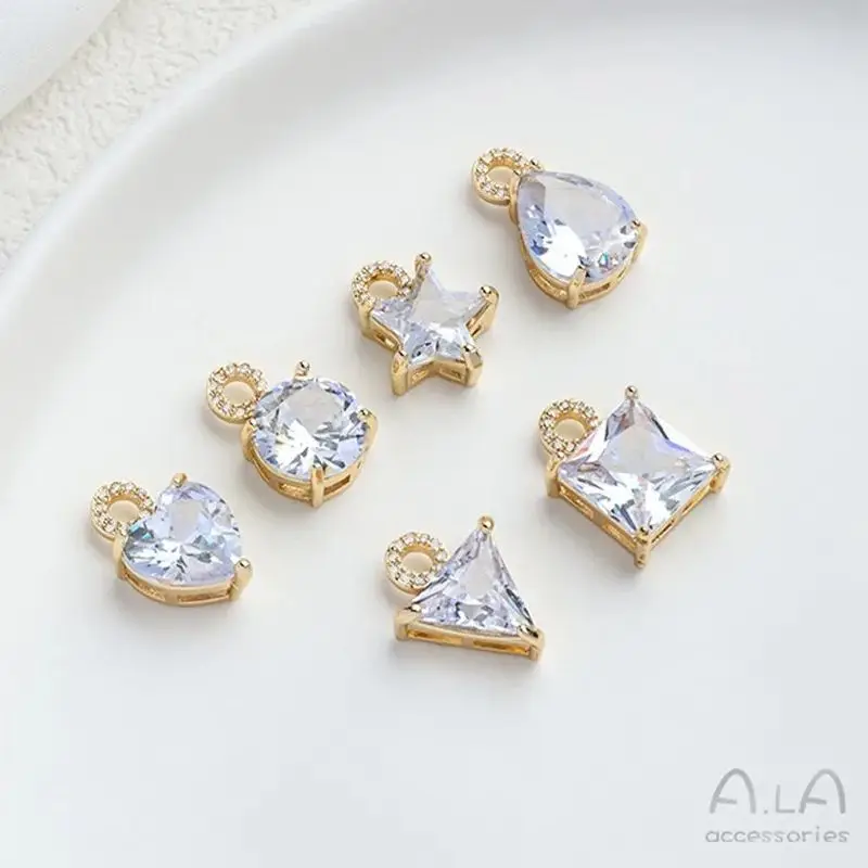 

Inlaid Geometric Zircon 14K Gold Five-pointed Star Heart-shaped Water Drop Pendant Diy Bracelet Necklace Earrings Pendant