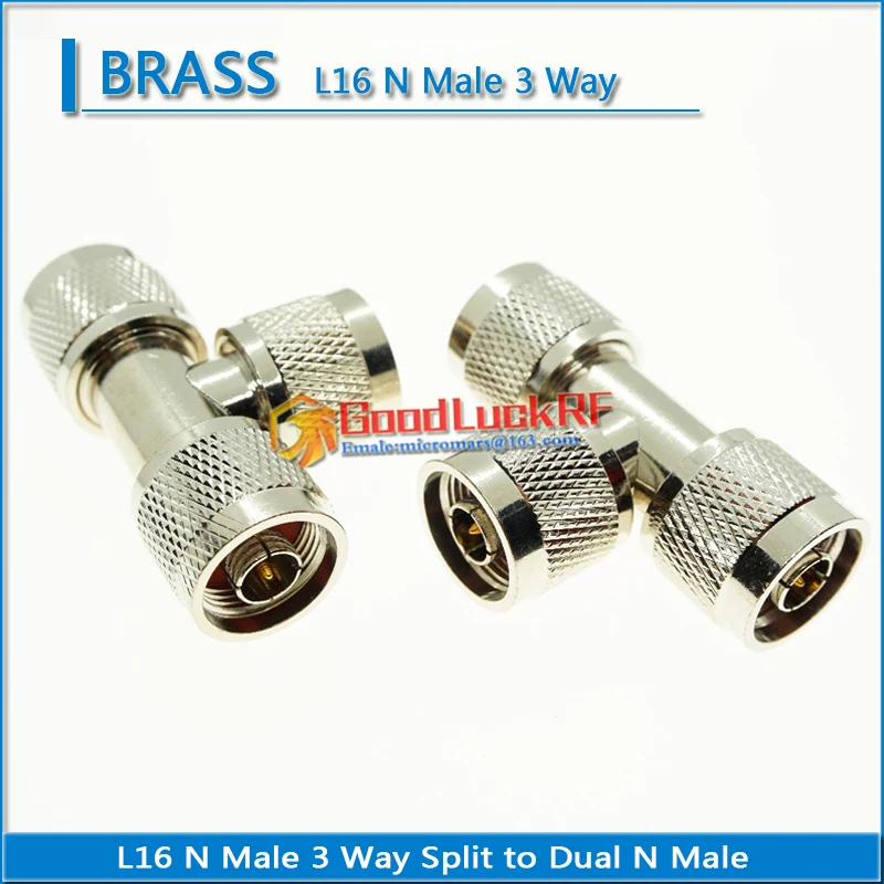 

L16 N 3 Way Coax Splitter Adapter Socket T-Type N Male Jack To 2 Dual N Male Plug Nickel Plated Brass RF Coaxial Adapters