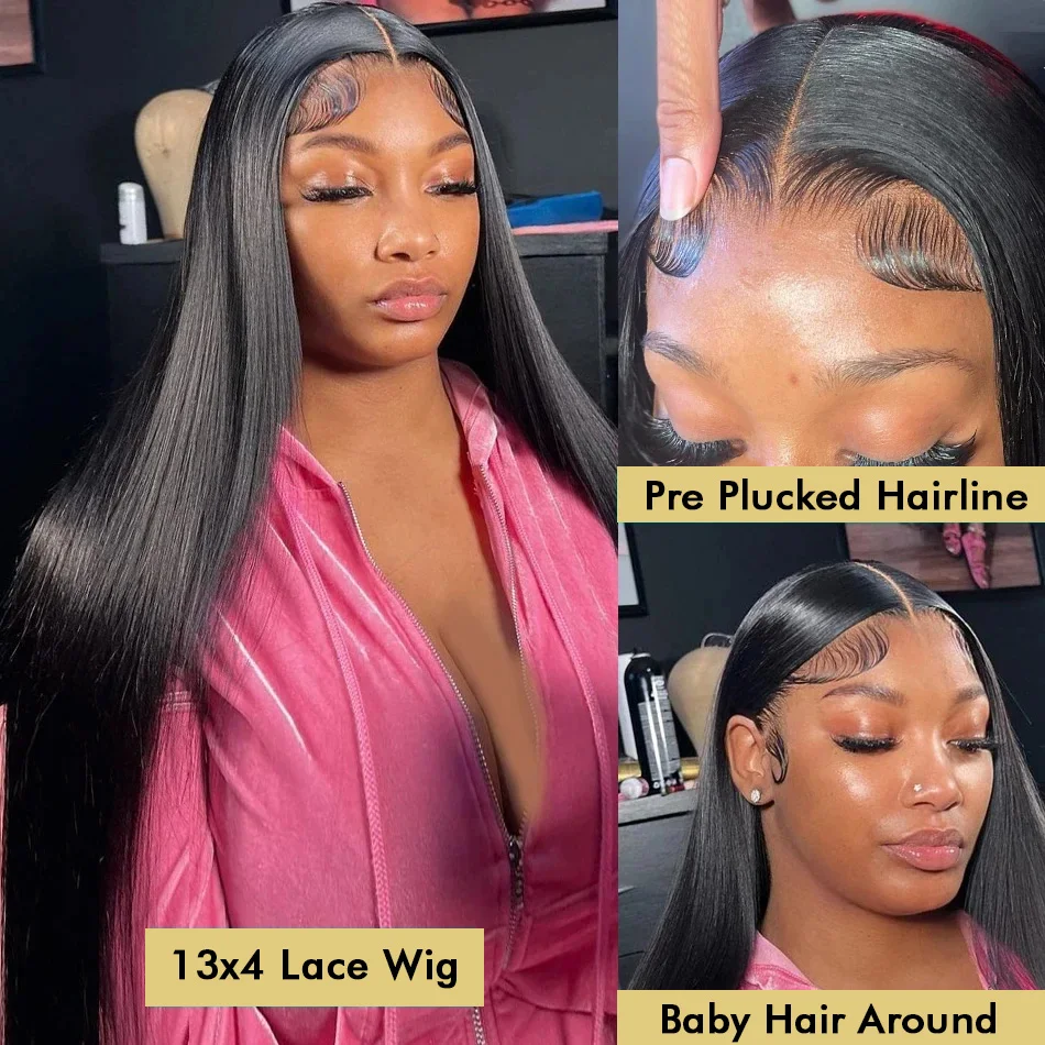 Perruque Lace Front Wig Remy Brésilienne Naturelle, Cheveux Lisses, 13x4, 13x6, 4x4, 5x5, 30 40 Pouces, pour Femme Africaine