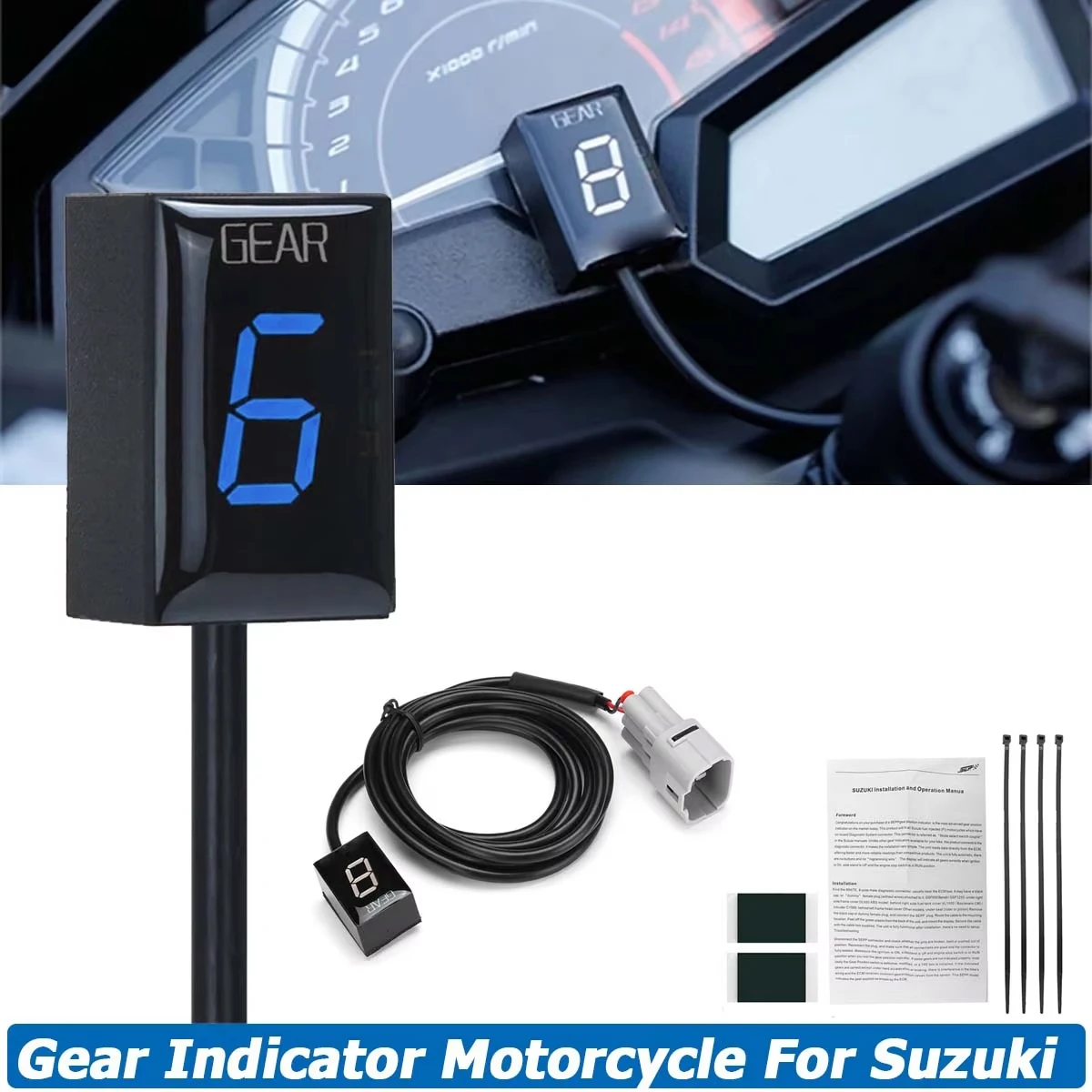 Motorcycle Gear Indicator w/ LCD 1-6 Level Digital for Suzuki GSX-R1000 GSX1400 SV650 SV1000 DL650 DL1000 Accessories