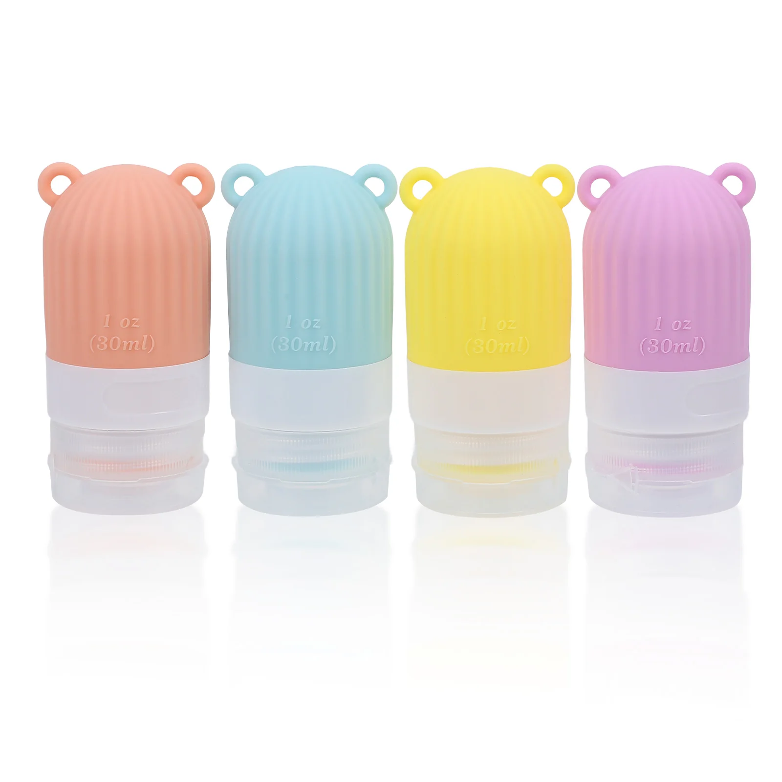 4 Pcs Travel Bottles Portable Cream Jars Food Grade Silicone Liquid Containers Clear Yellow Orange