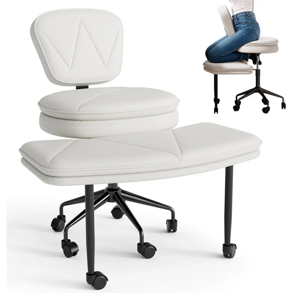 360° Swivel Ergonomic Desk Chair with Upholstered Seat, Large Office or Meditation Chair, White