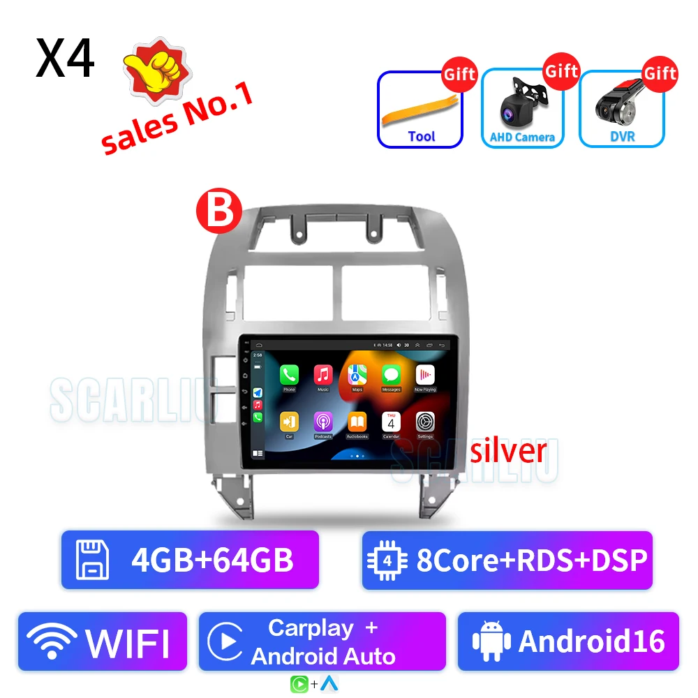 SISCL Voor Volkswagen Polo Mk4 2001-2011 Android Autoradio Multimedia Speler Carplay Auto Stereo GPS Navi 2din DSP Head Unit
