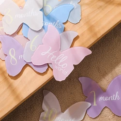 14pcs Baby Number Monthly Memorial Milestone Cards Acrylic Butterfly Shooting Props For 1 12 Months Newborn Shooting Photography