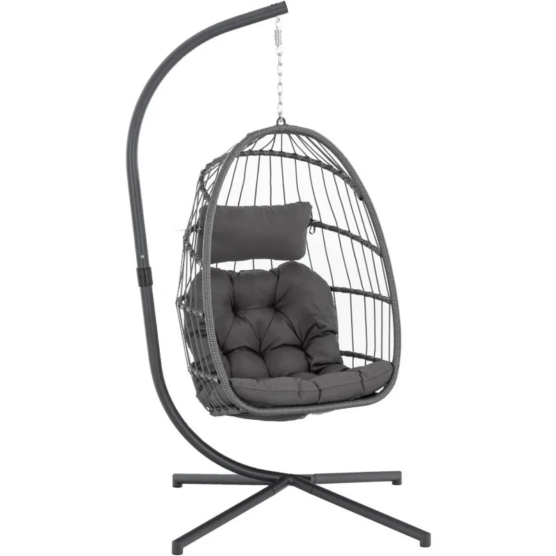 Indoor Egg Hanging Chair with Stand, Patio Wicker Swing Egg Chair Indoor Swinging Hammock Egg Chair 350lbs Capacity